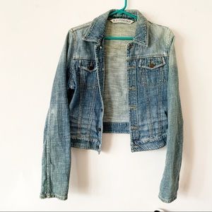Express Distressed Cropped Denim Jean Jacket L